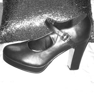 Maryjane retro vintage burlesque wedge black 12W